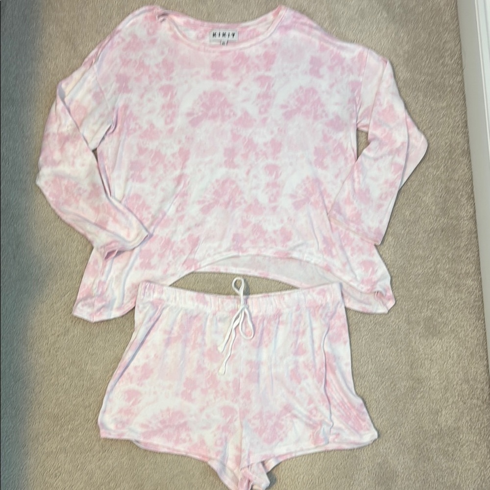 K.I.K.I.T. XL pink & white tie die pajama set